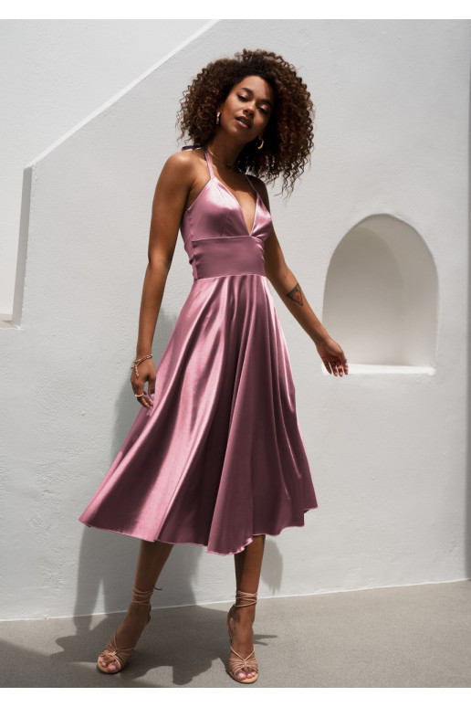 Thessy Powder pink satin midi dress