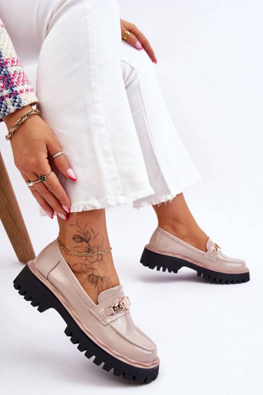 Patent Leather Platform Loafers Beige Ronin