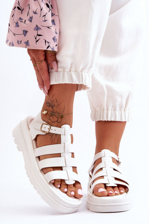 Leather Sandals With Stripes White Colet