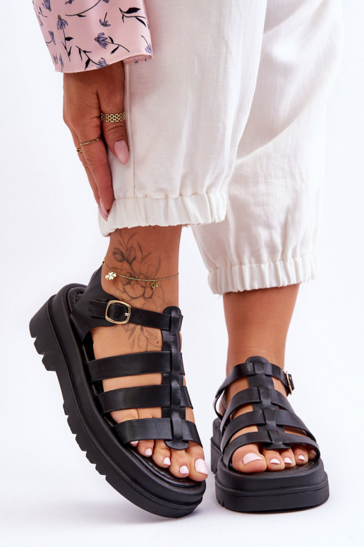 Leather Sandals With Stripes Black Colet