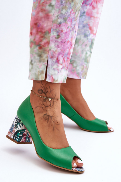 Leather Pumps with Ornamental Heel Lewski Shoes 2608/K Green