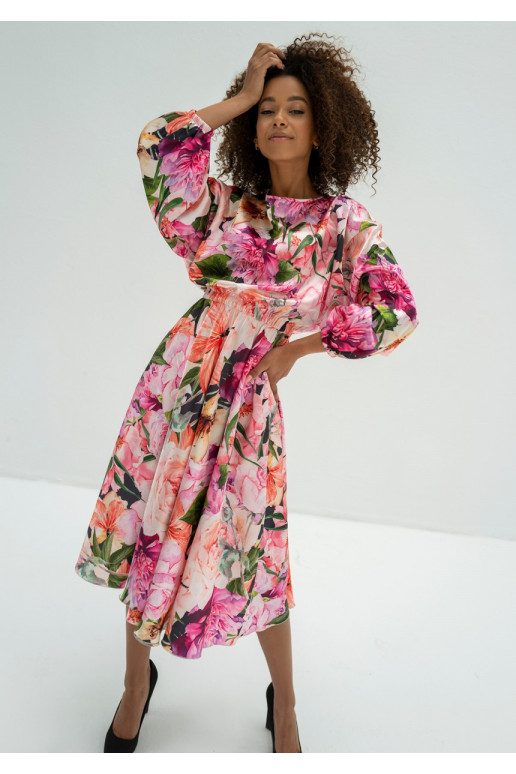 Elvire - Floral satin midi dress