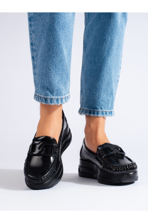 black  Women's moccasins with buckles Shelovet