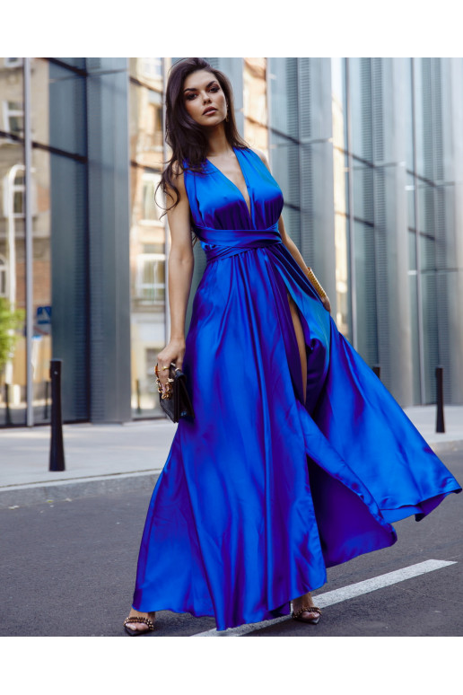 Evening satin dress MAXI length  royal blue 02798