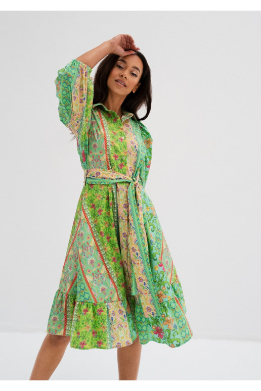 Birdie - Minty boho printed midi shirt dress