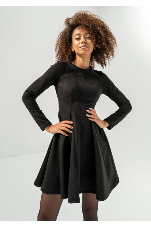 Kelle Black faux suede flared dress