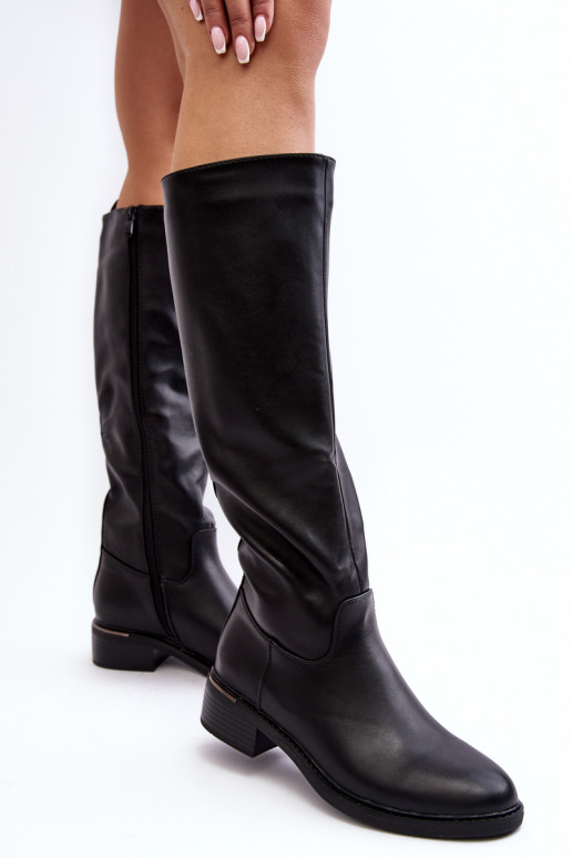 Women's flat-heeled boots with insulated black Potocki SZ12260 - KeeShoes