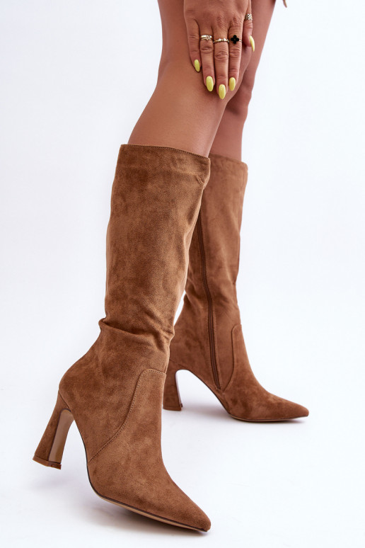 Brown suede block heel boots best sale