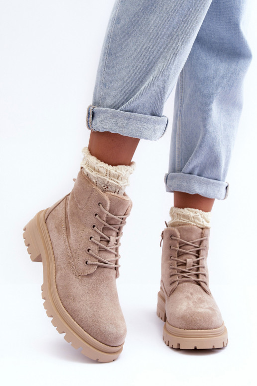 Suede Trapper Boots with Fleece Lining Beige Alden