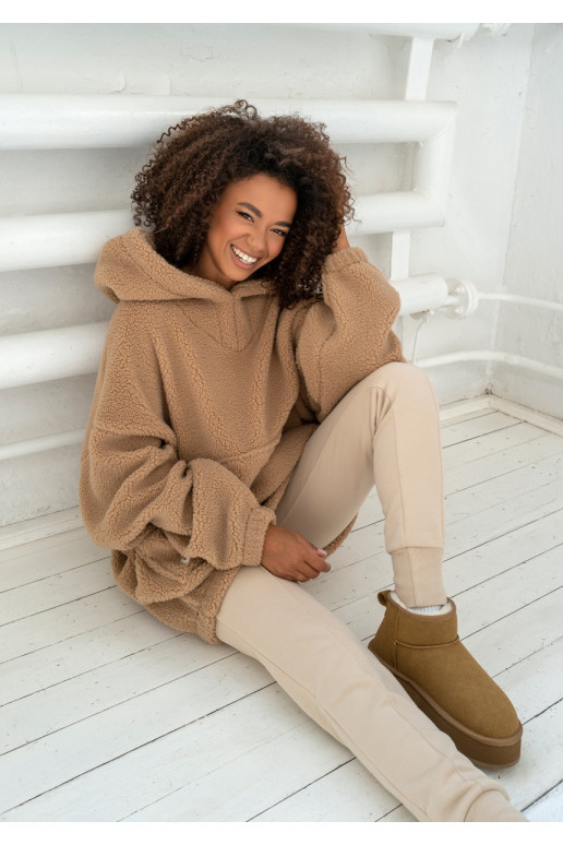 Beige faux fur oversize hoodie