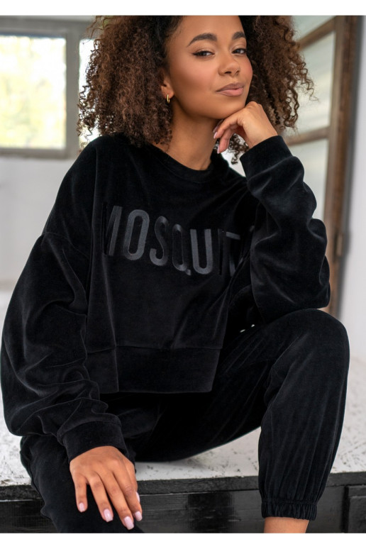 Shore Velvet - Black velour sweatshirt with a logo