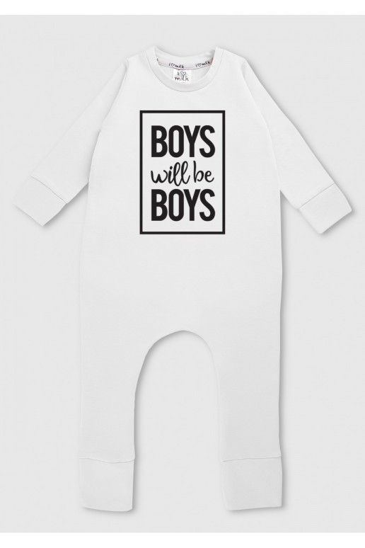 White long sleeved romper &quot;boys will...&quot;