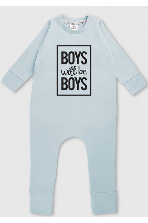 Light blue long sleeved romper &quot;boys will...&quot;