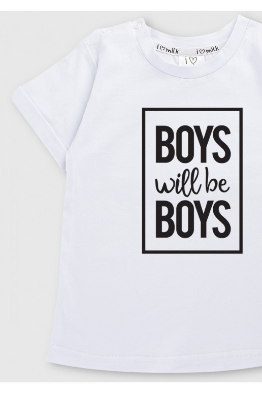 White kids T-shirt &quot;Boys will...&quot;