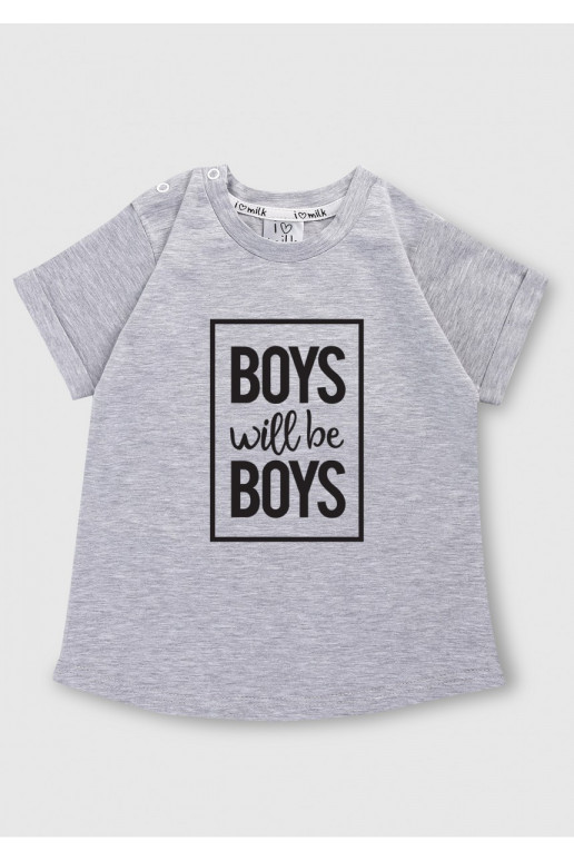 Melange grey kids T-shirt &quot;boys will...&quot;