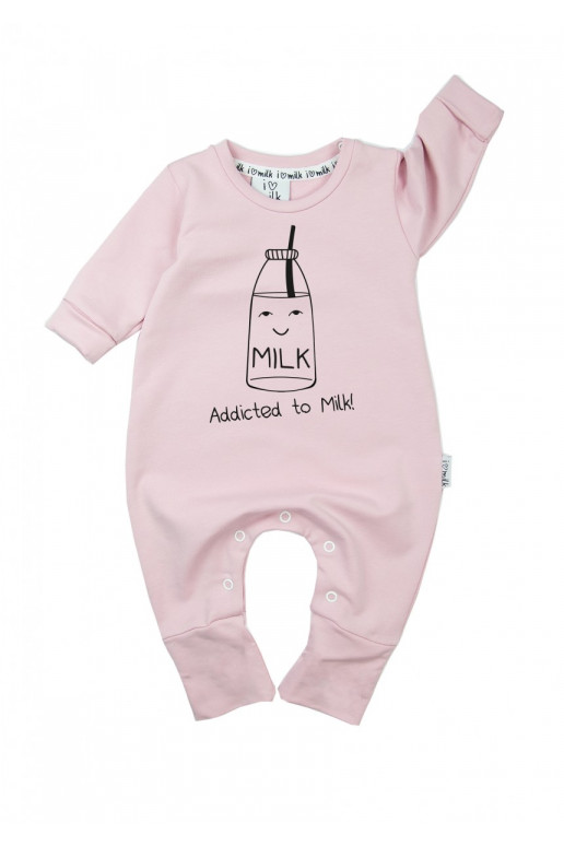 Powder pink long sleevesd romper &quot;milk addicted&quot;