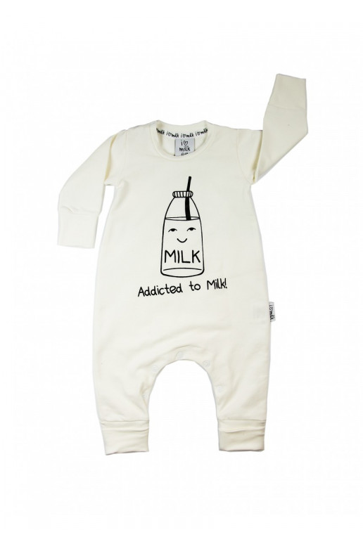 White long sleevesd romper &quot;milk addicted&quot;