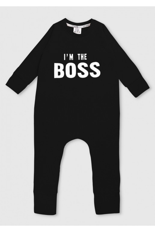 Black long sleeved romper &quot;I&#039;m the boss&quot;