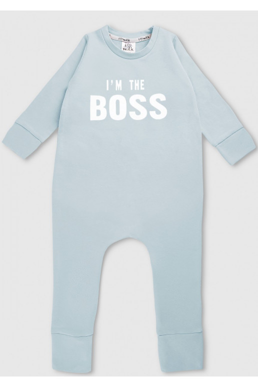 Light blue long sleeved romper &quot;I&#039;m the boss&quot;