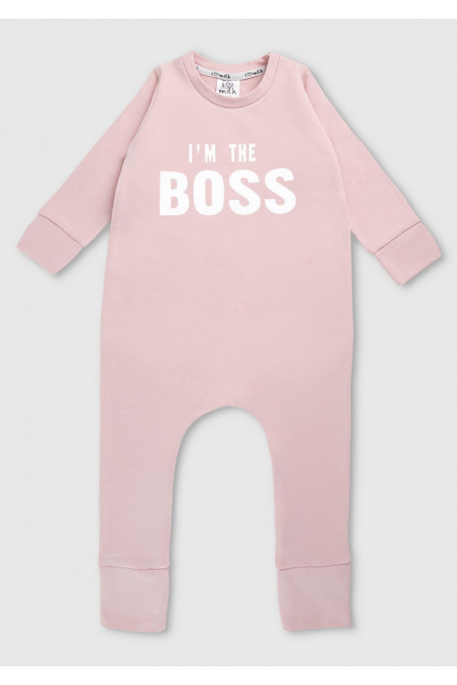 Powder pink long sleeved romper &quot;I&#039;m the boss&quot;