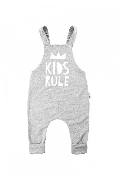 Melange grey dungarees &quot;kids rule&quot;