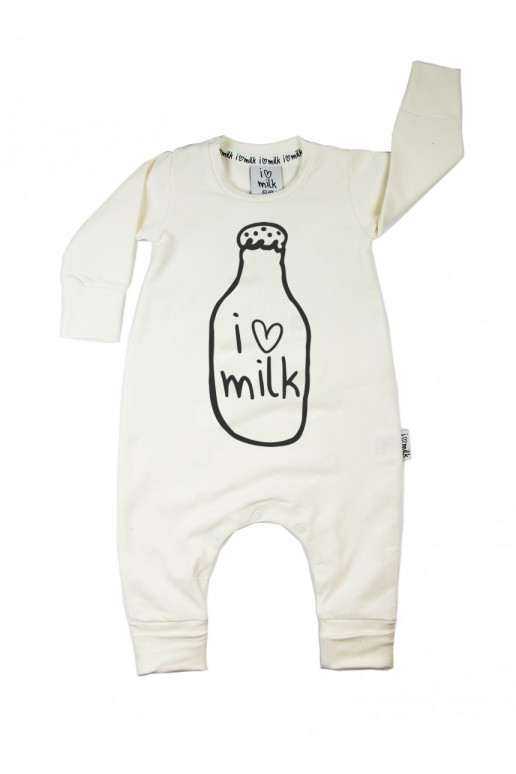 White long sleeved romper &quot;I love milk&quot;