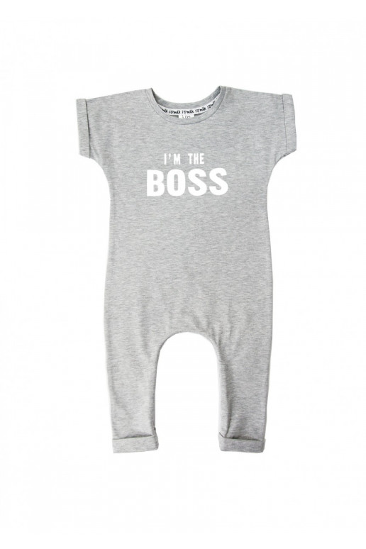 Melange grey short sleeved romper &quot;I&#039;m the boss&quot;