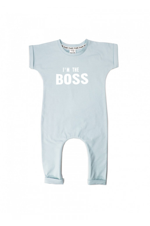 Light blue short sleeved romper &quot;I&#039;m the boss&quot;