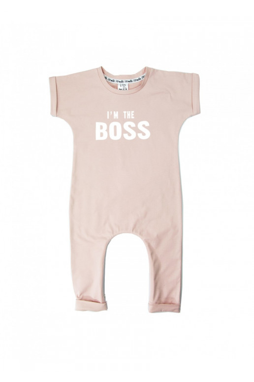 Powder pink short sleeved romper &quot;I&#039;m the boss&quot;