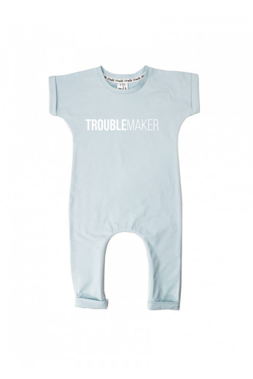 Light blue short sleeves romper &quot;troublemaker&quot;