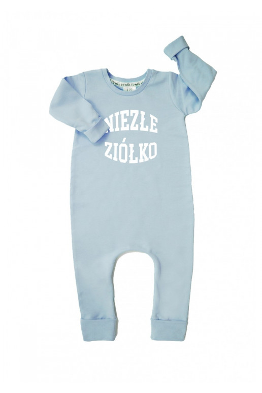 Light blue long sleeved romper &quot;niezłe ziółko&quot;