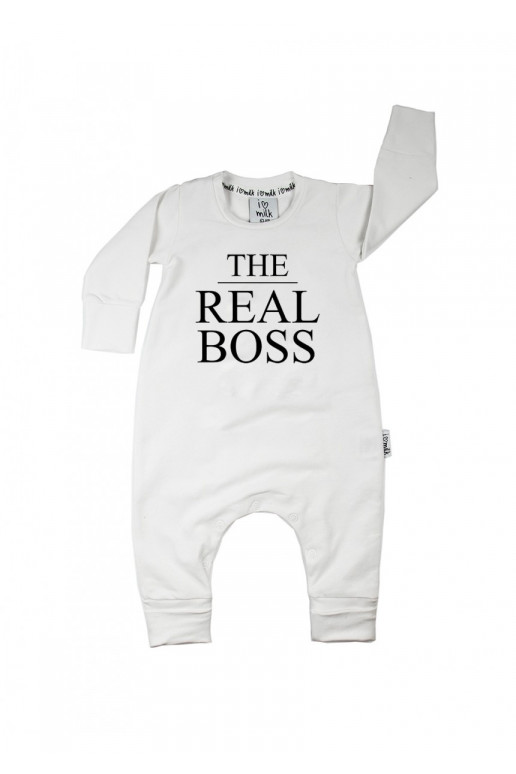 White &quot;the real boss&quot; long sleeves romper