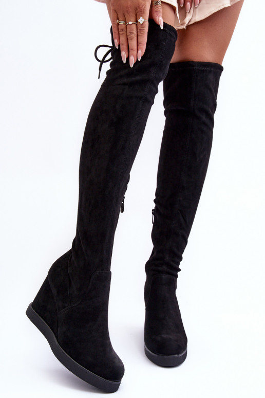 Suede Musketeer Boots on Platforms Black Mephal