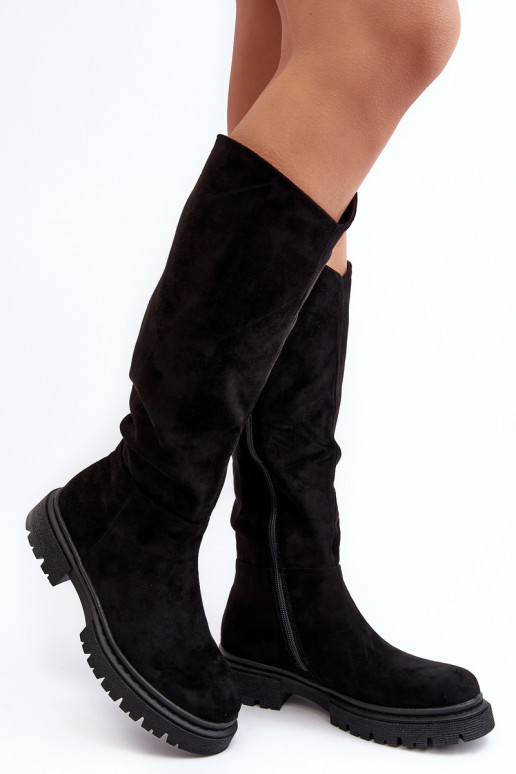 Black quilted outlet knee high boots