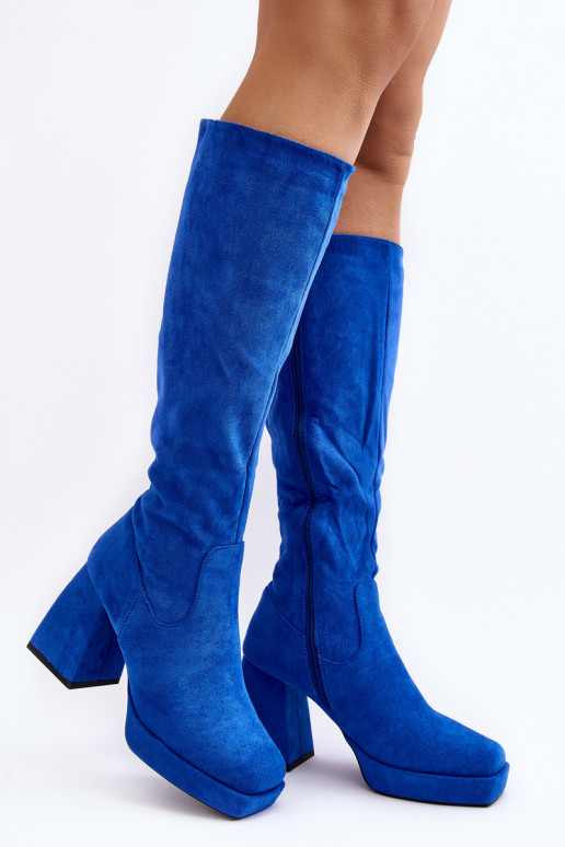 Women's insulated boots on a chunky heel in blue Layala