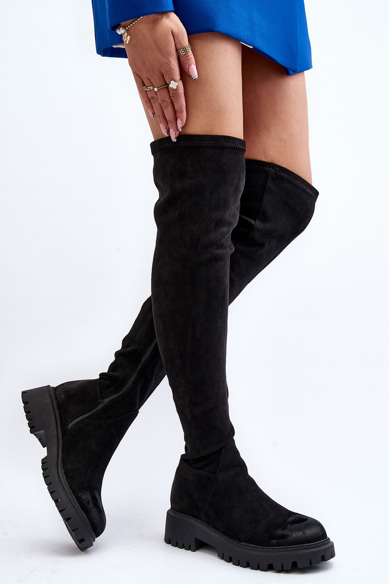 Women s flat heel over the knee boots La.Fi Black