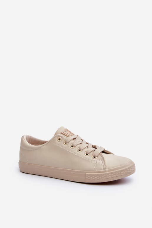 Women's Leather Classic Lace-Up Sneakers in Beige Misima
