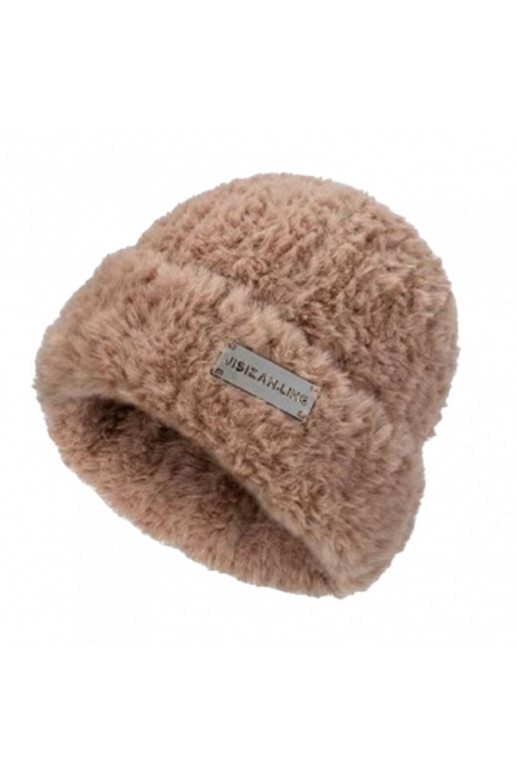 Plush winter hat, soft and warm, with a patch, Brown colorCZ31WZ1