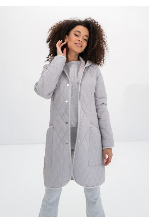 Nakya - Grey snap buttoned tight fit midi parka