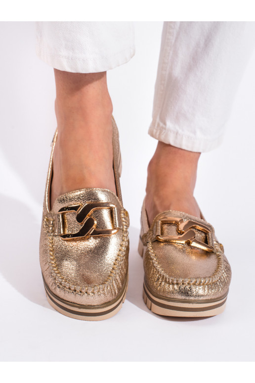 gold color Women's moccasins with platform