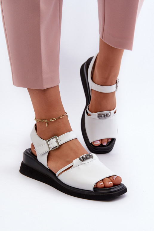 Women's Leather Platform Sandals White Katte