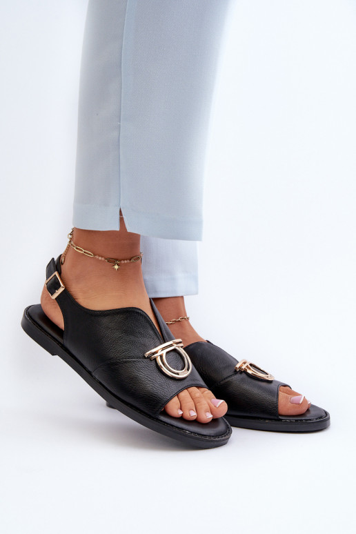 Flat Women's Sandals with Gold Ornament Vinceza 17319 Black