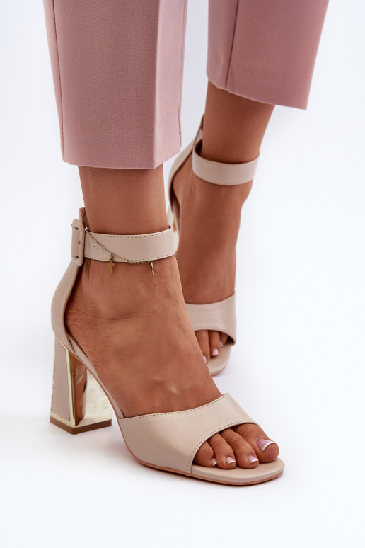 Elegant Women's Sandals with Block Heel Beige Rosazara