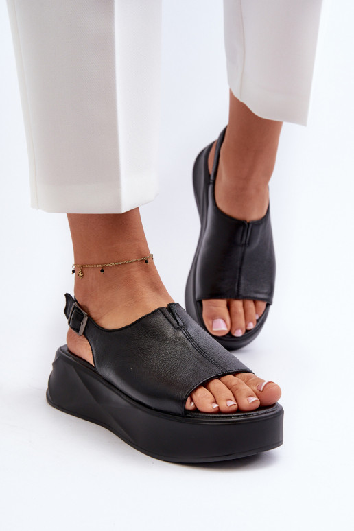 Women's Leather Platform Sandals D&A SJ2301-2 Black