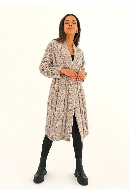 Long beige plaited cardigan