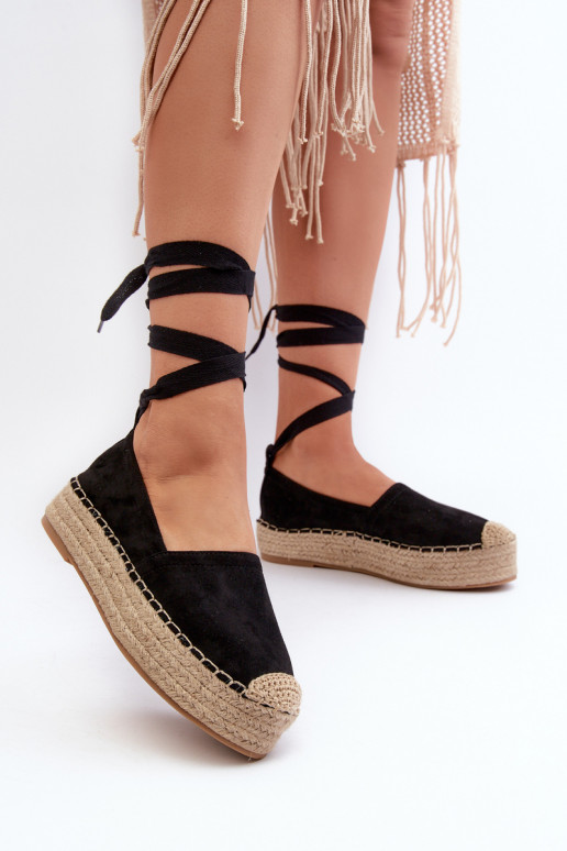 Women's Black Platform Espadrilles with Lacing and Braiding Tailesse