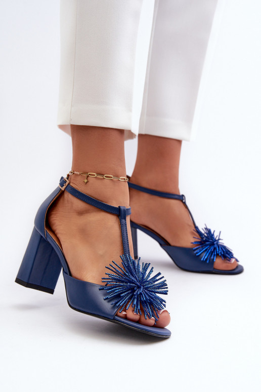 Leather Sandals with Heel and Decoration Laura Messi 2758 Navy