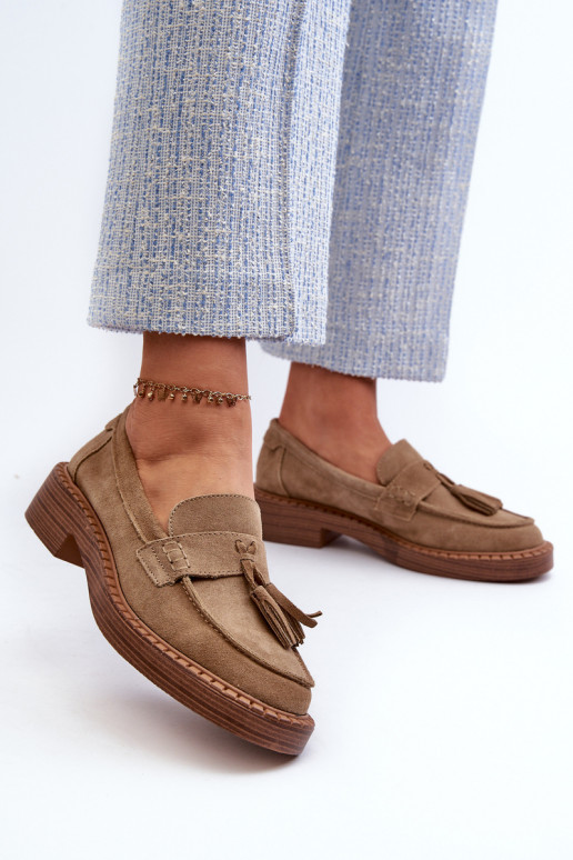 Women's Suede Loafers with Fringes D&A Brown
