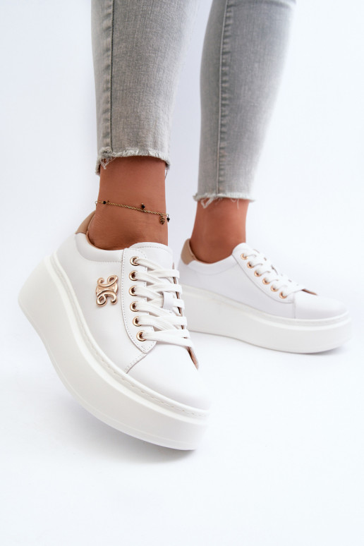 White Women's Leather Platform Sneakers Pernalia