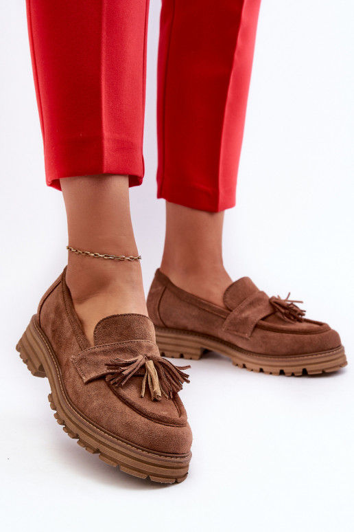 Zazoo 3469 Suede Women's Moccasins With Fringes Brown